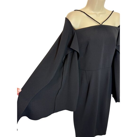 Roland Mouret Black Romolo Cape Sleeve Midi Dress NWT - Size 8 - Picture 6 of 14